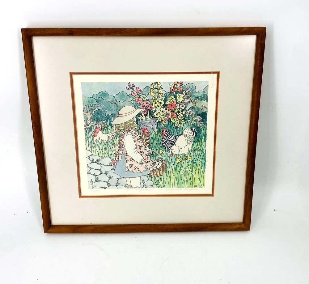 Mary Lake Thompson Morning Chores Signed #460/550 Chicken Folk Art Framed Print